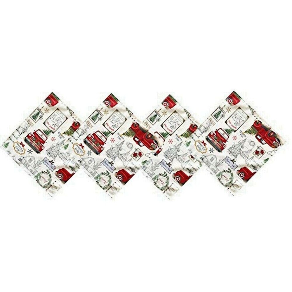 Red Farm Truck Fabric Napkins Set of 4 Farm Fresh Country Christmas Holiday